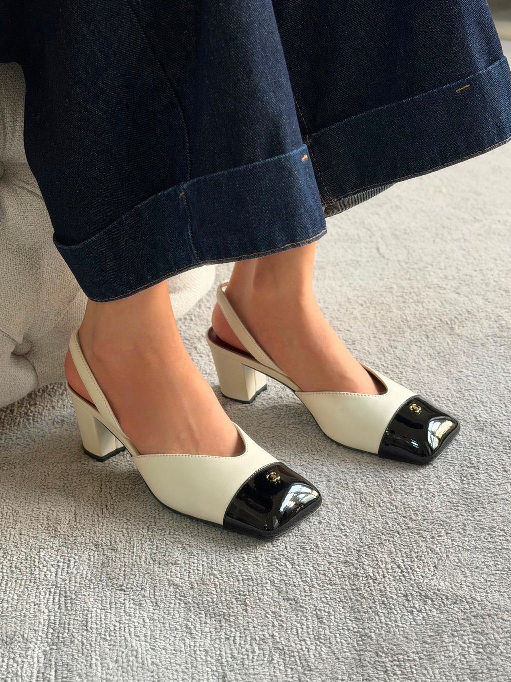 Chanel Lambskin & Patent Calfskin Slingbacks