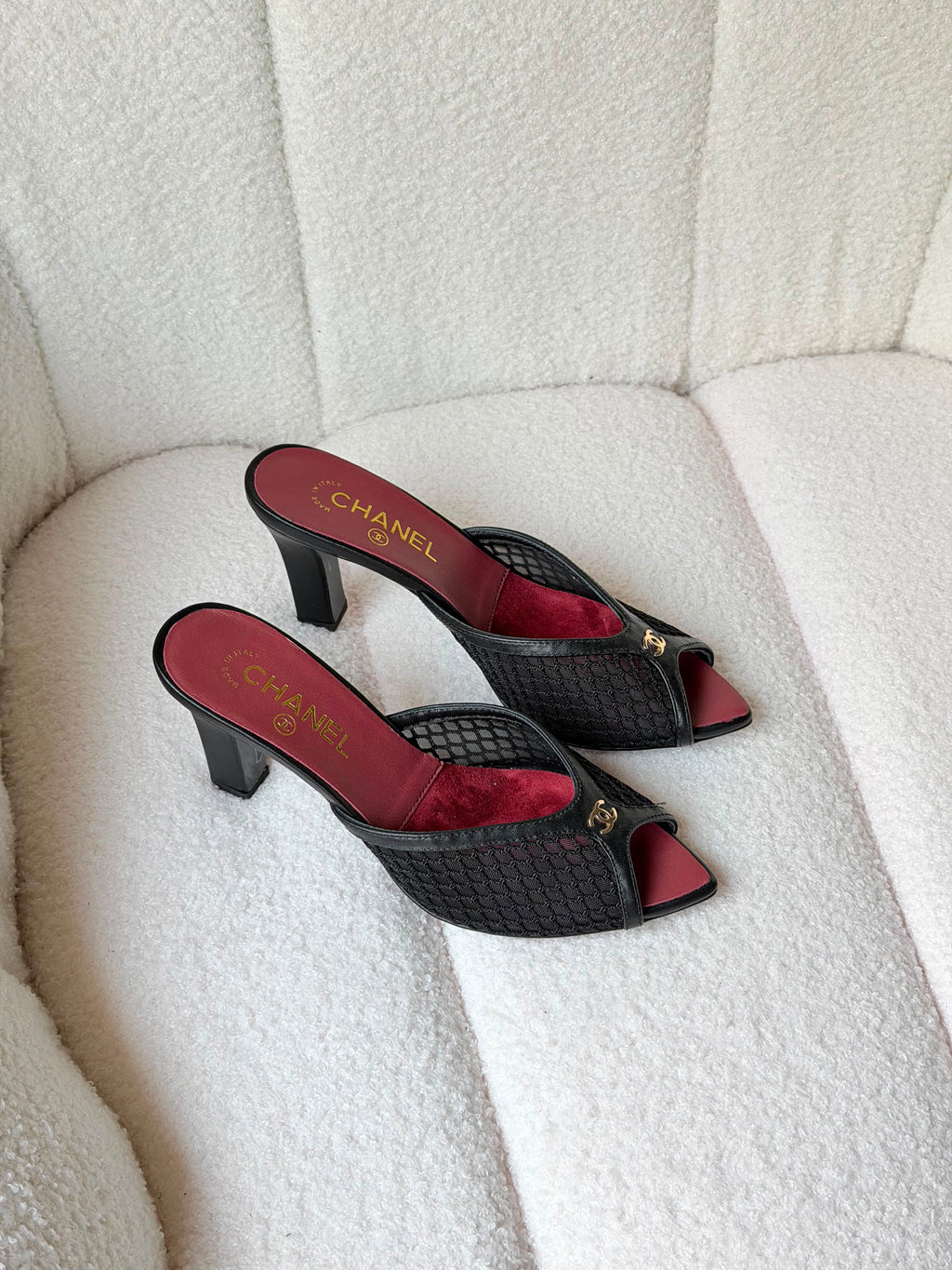 Chanel Coco Beach Mesh and Lambskin Mules