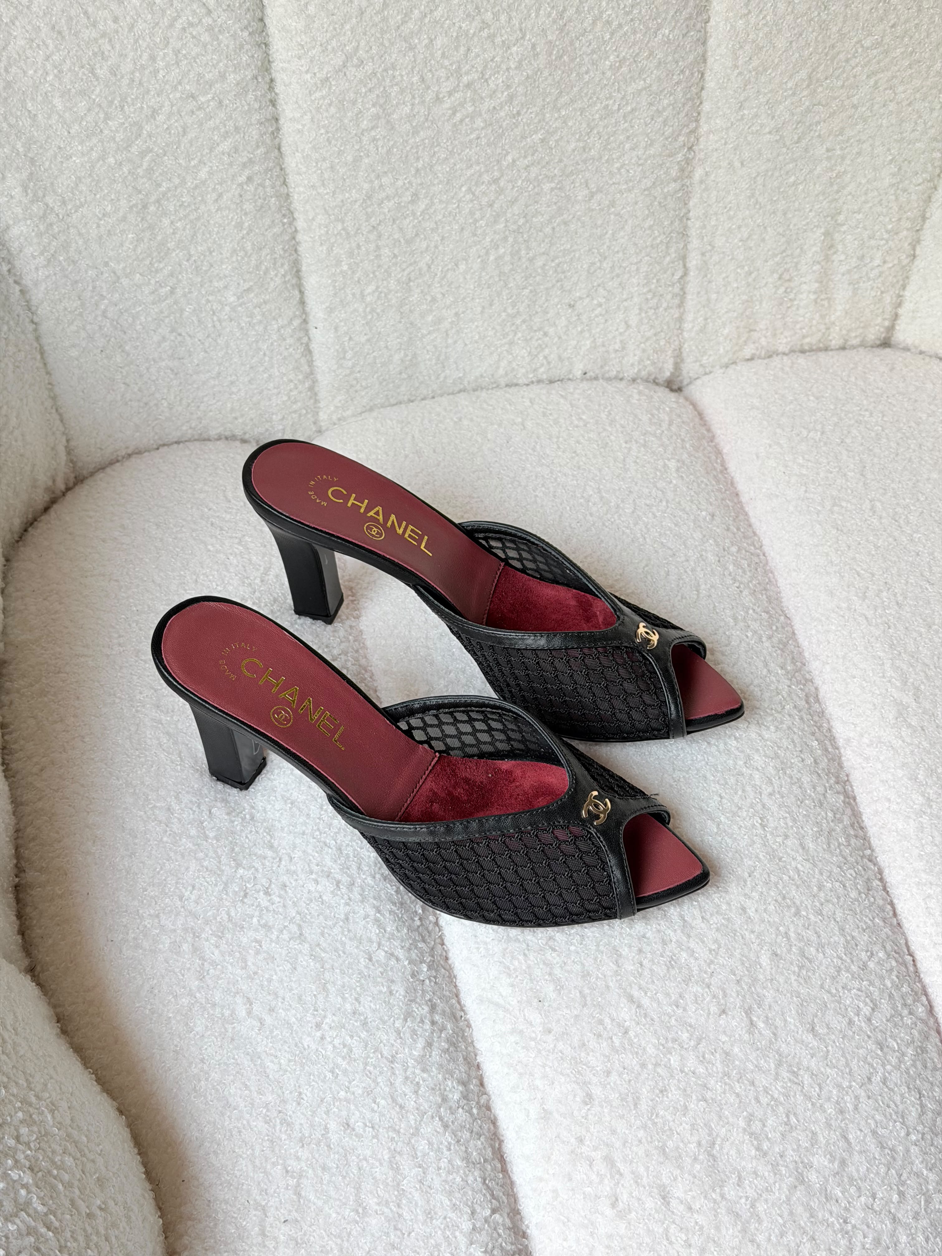 Chanel Coco Beach Mesh and Lambskin Mules