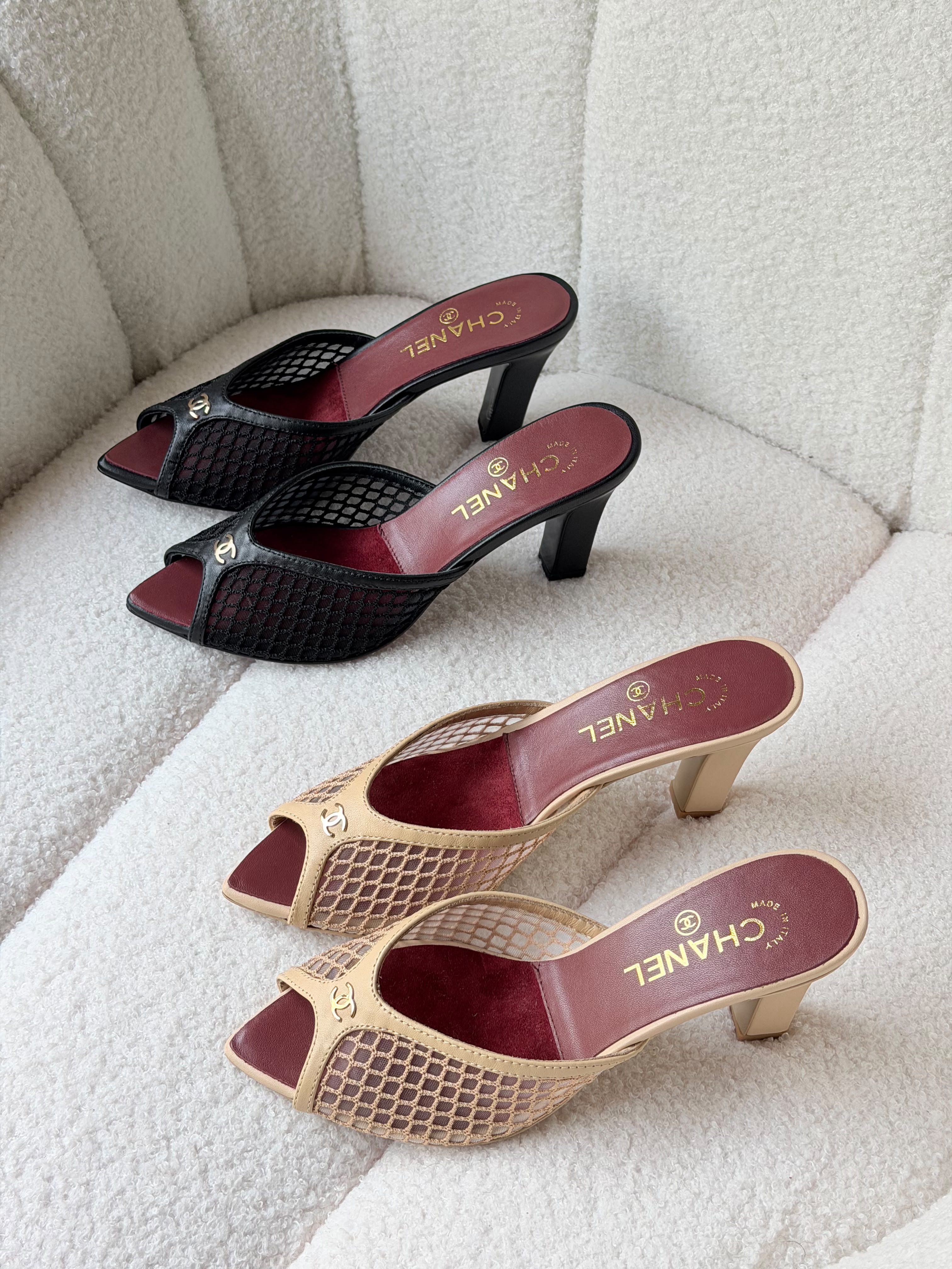 Chanel Coco Beach Mesh and Lambskin Mules