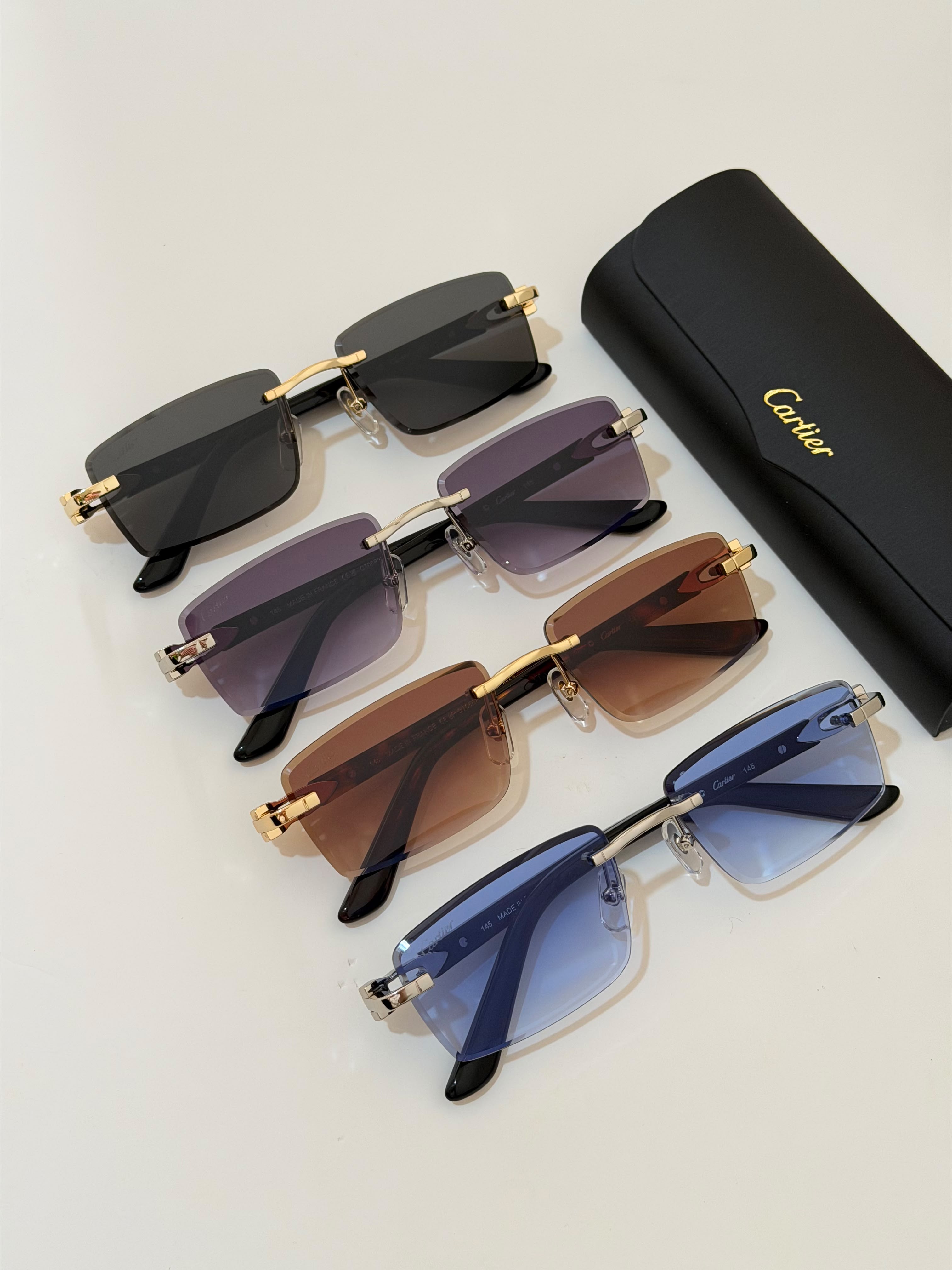 Cartier C Décor Rimless Rectangle Sunglasses