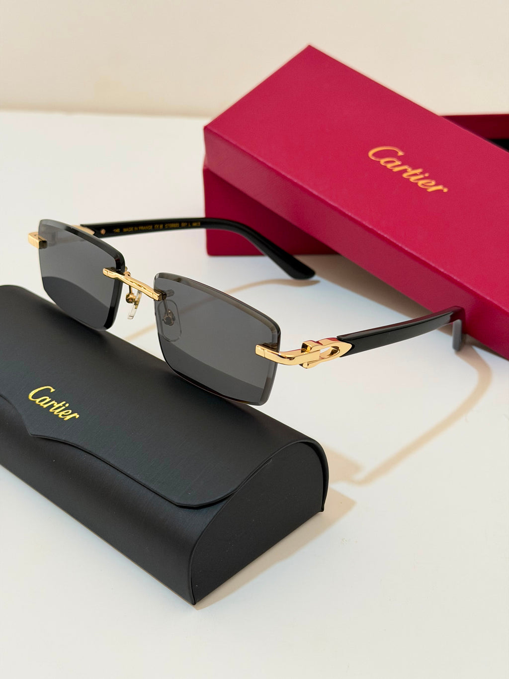 Cartier C Décor Rimless Rectangle Sunglasses