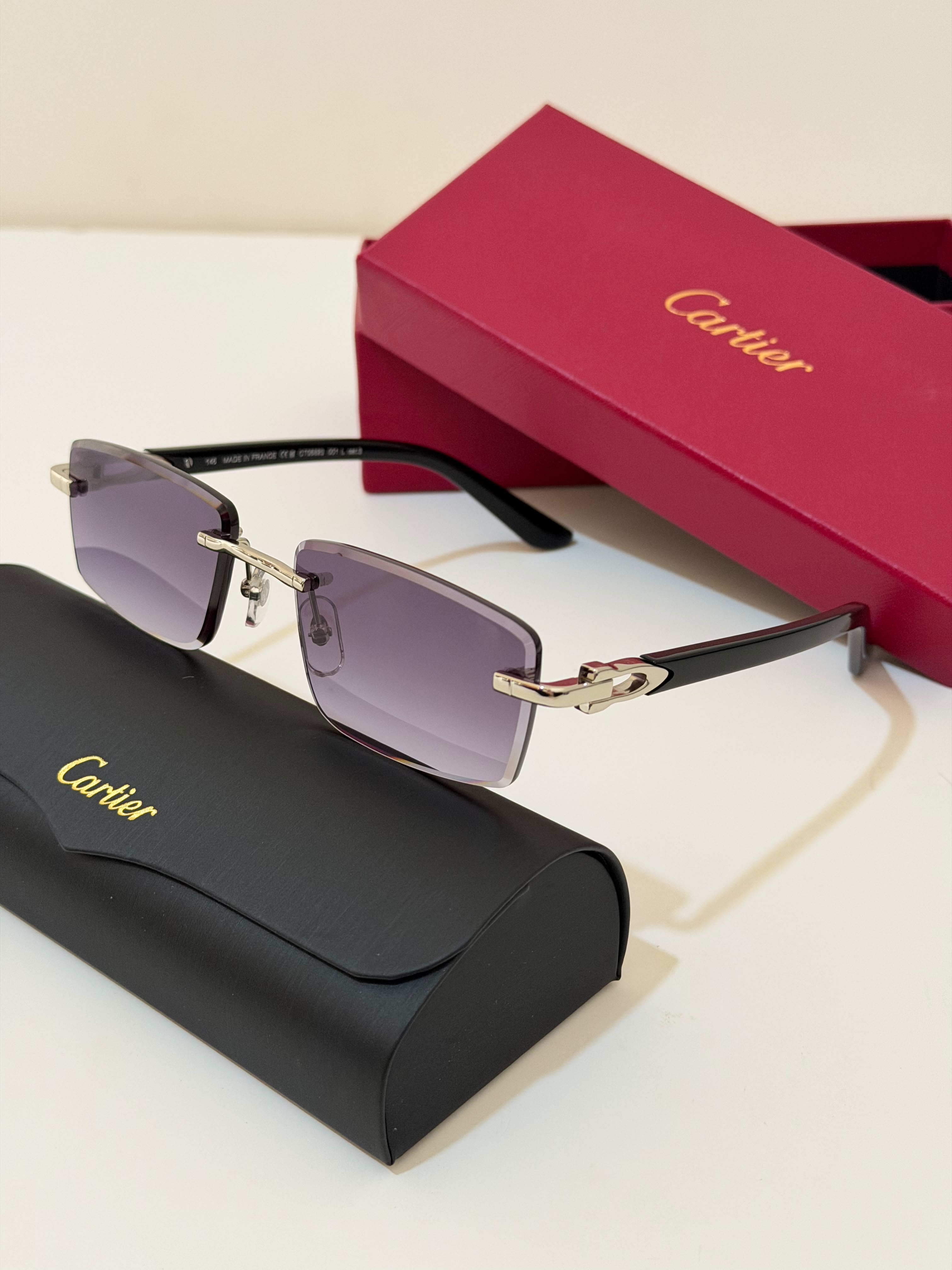 Cartier C Décor Rimless Rectangle Sunglasses