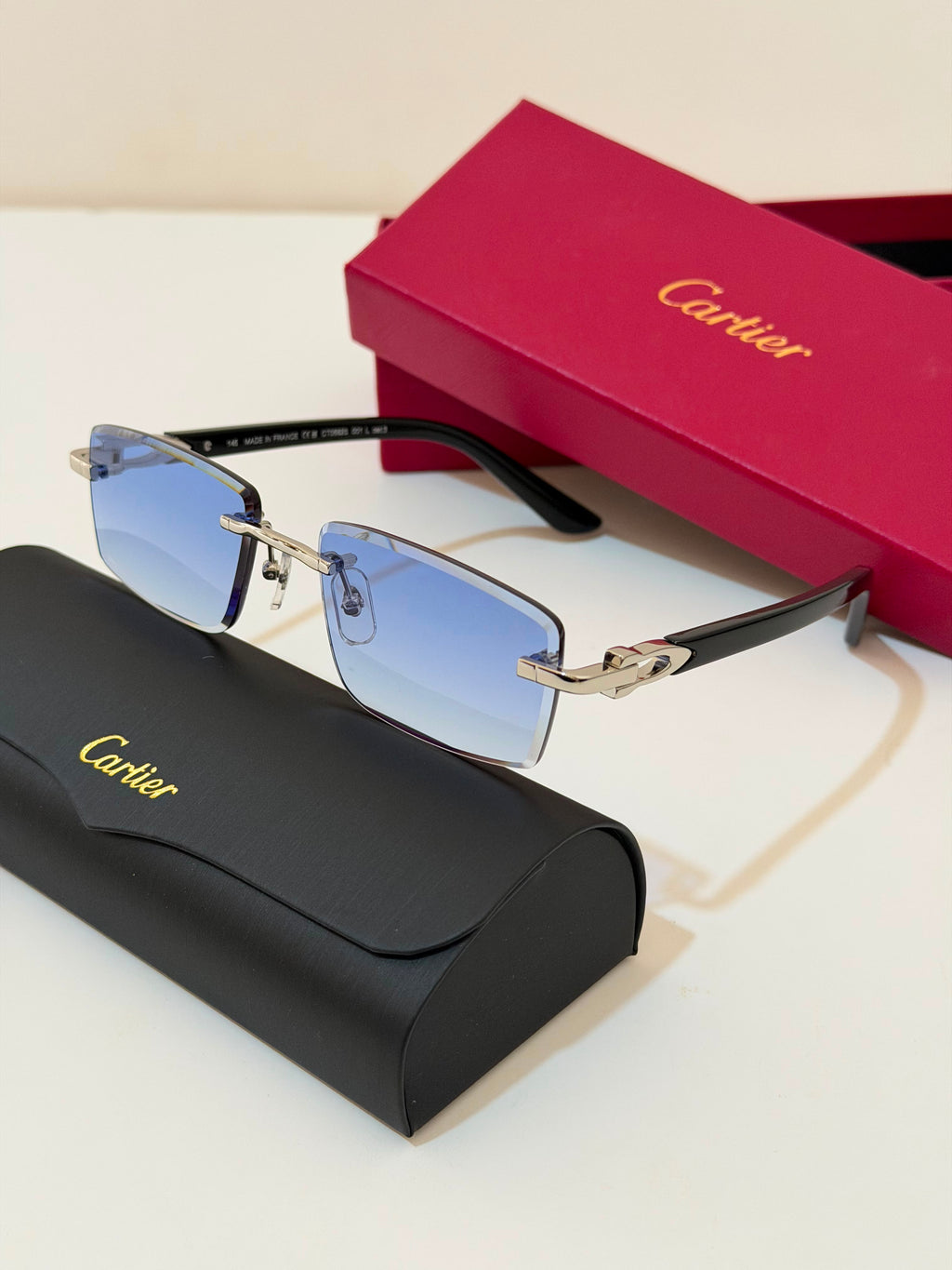 Cartier C Décor Rimless Rectangle Sunglasses