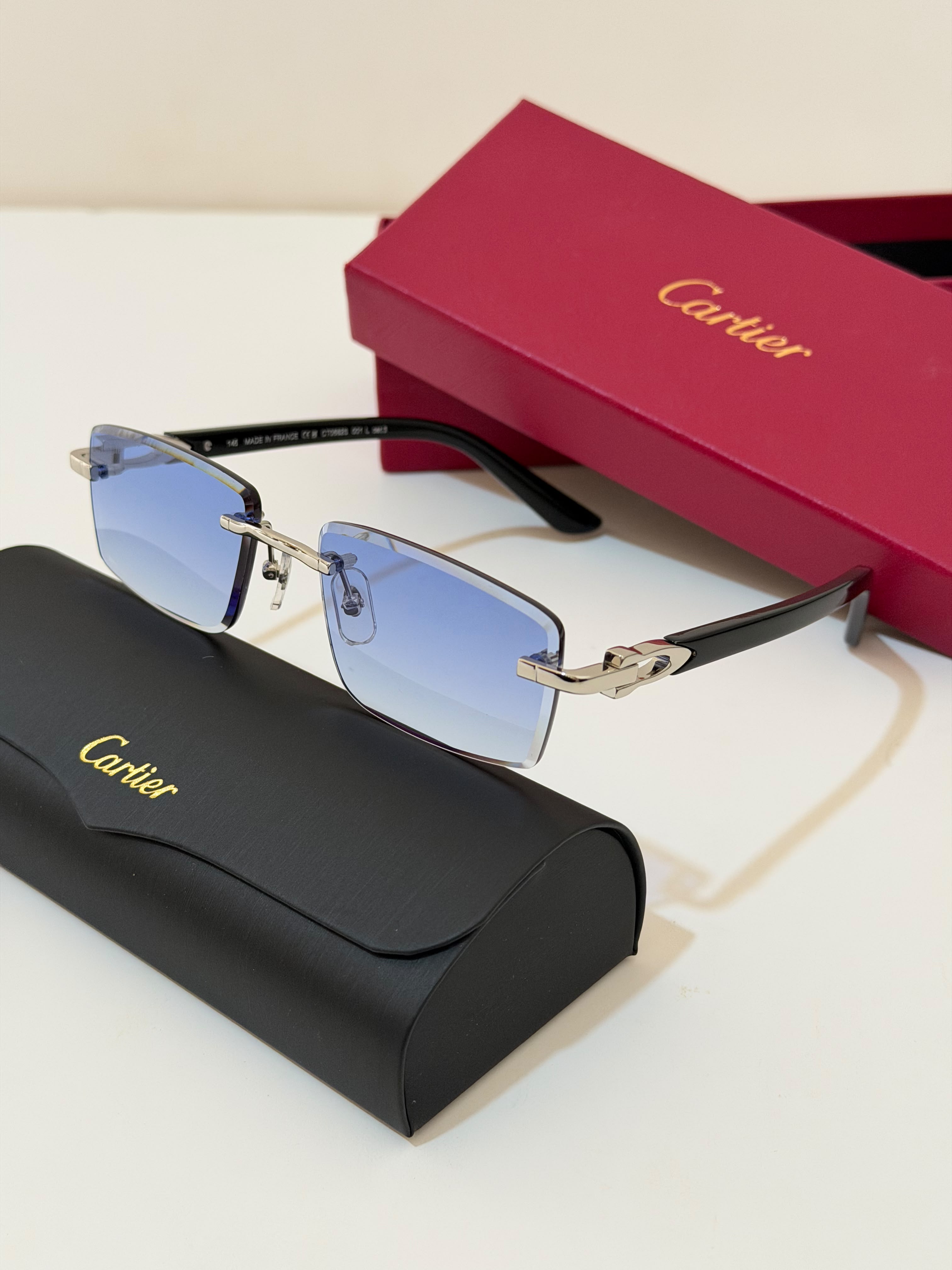 Cartier C Décor Rimless Rectangle Sunglasses
