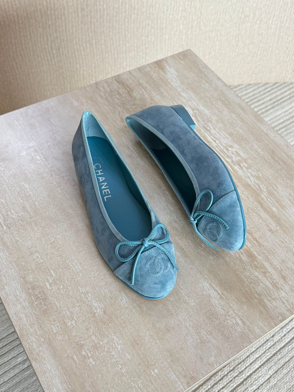 Chanel Suede Calfskin Cap Toe CC Ballerina Flats