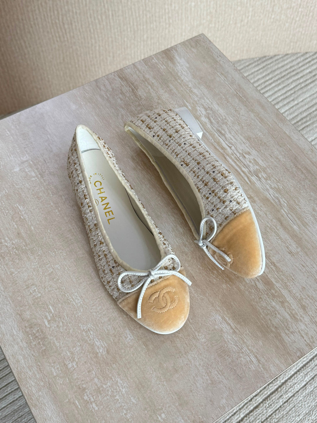 Chanel Suede Calfskin Cap Toe CC Ballerina Flats