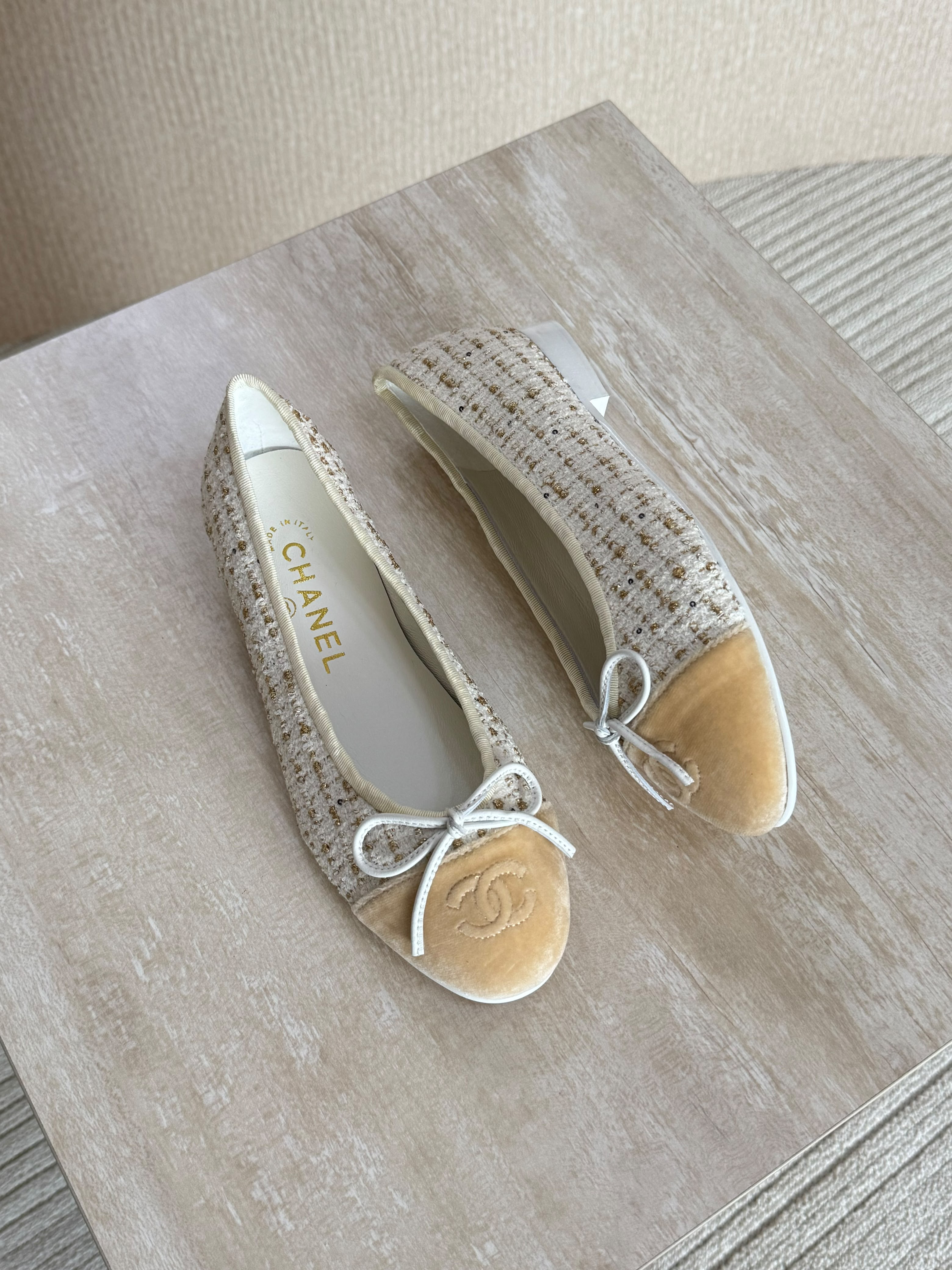 Chanel Suede Calfskin Cap Toe CC Ballerina Flats