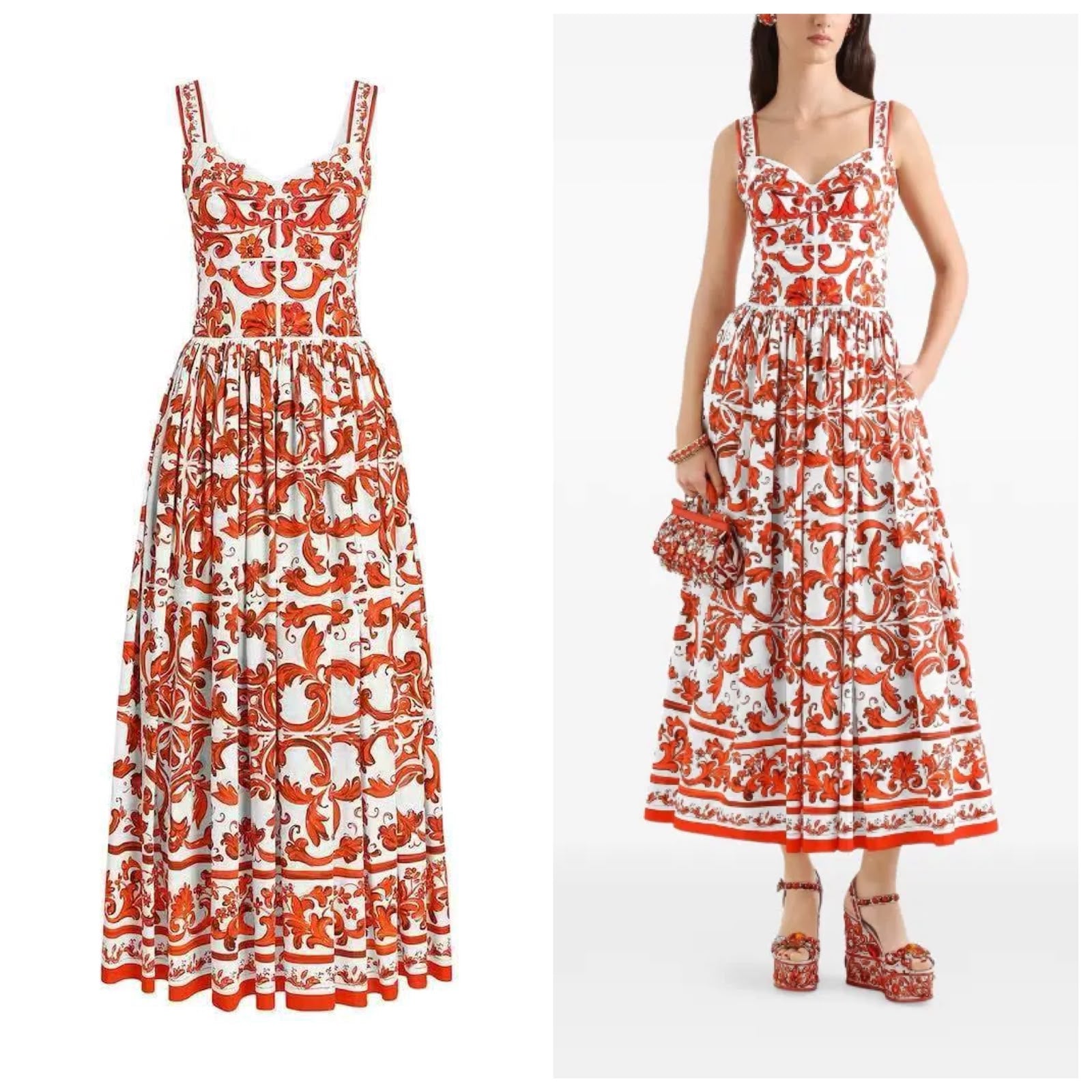 Dolce & Gabbana Majolica Print Long Poplin Dress