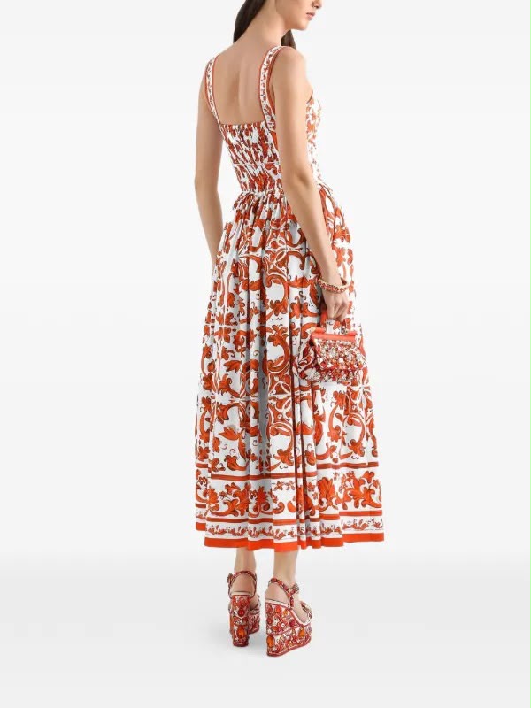 Dolce & Gabbana Majolica Print Long Poplin Dress