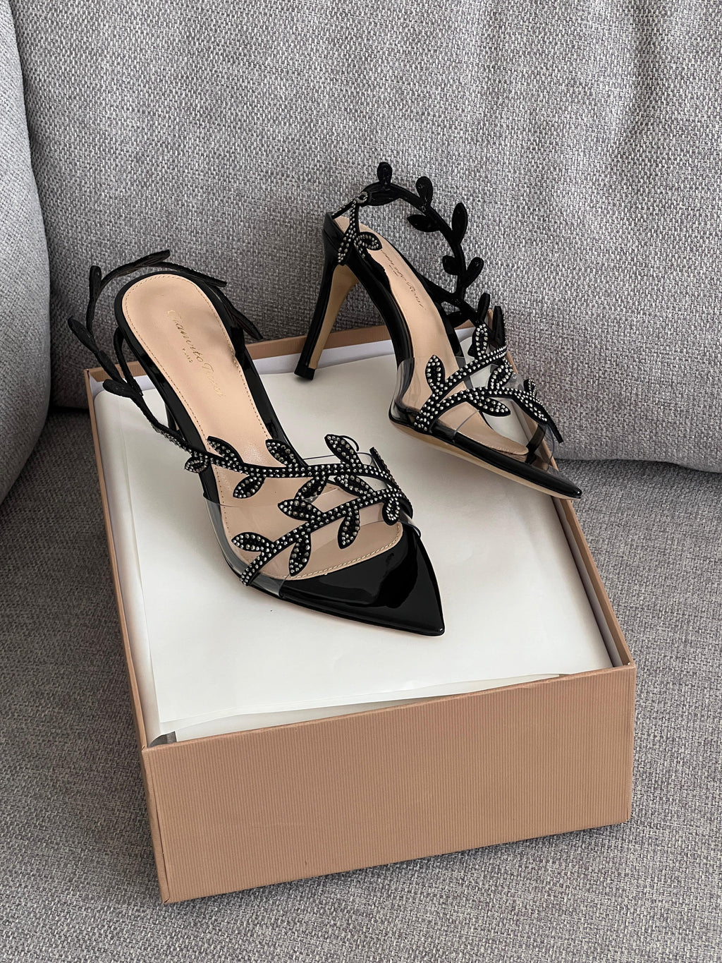 Gianvito Rossi Flavia Sandals in Plexi & Metallic Leather
