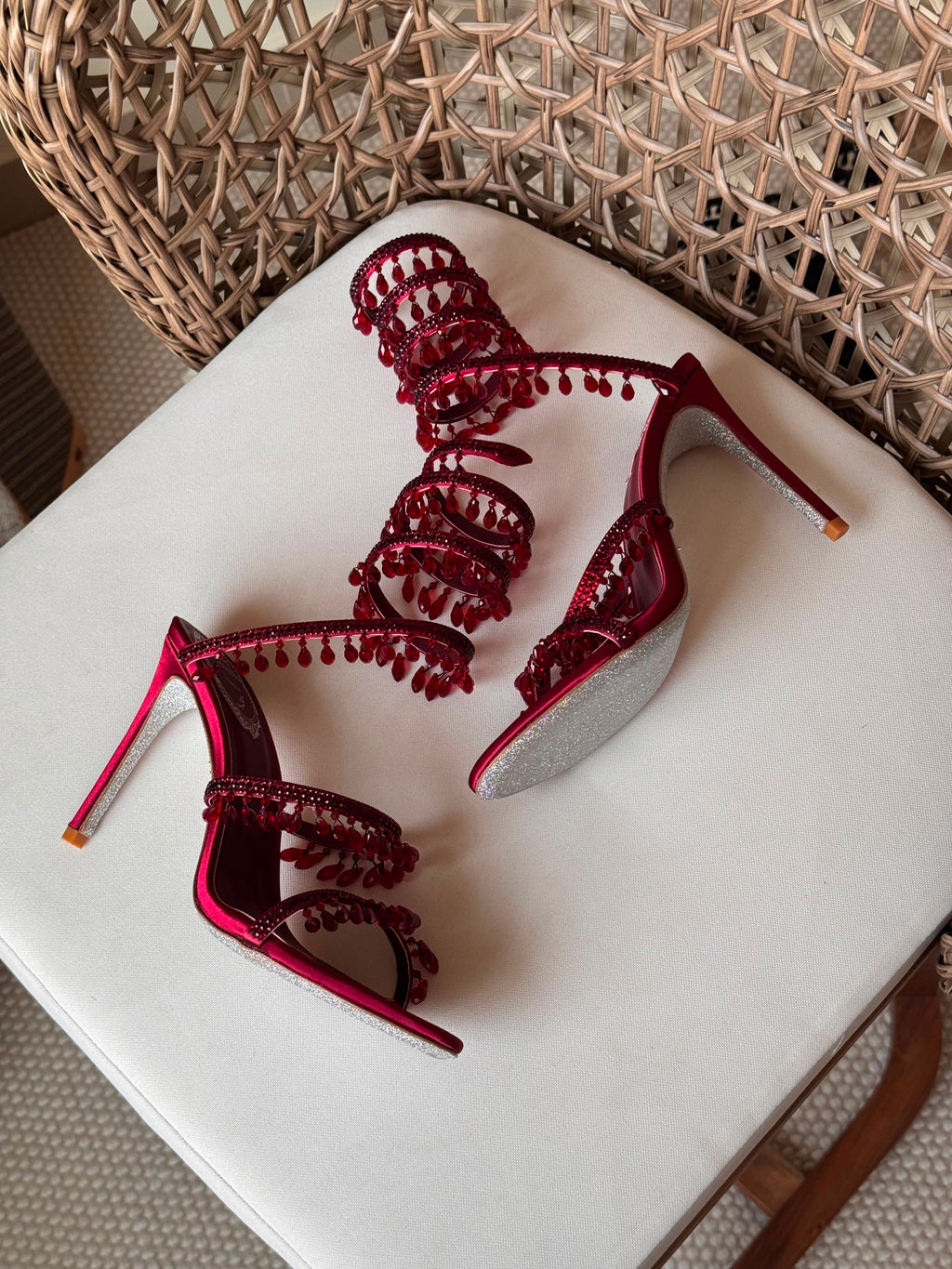 Rene Caovilla Chandelier Burgundy Sandals