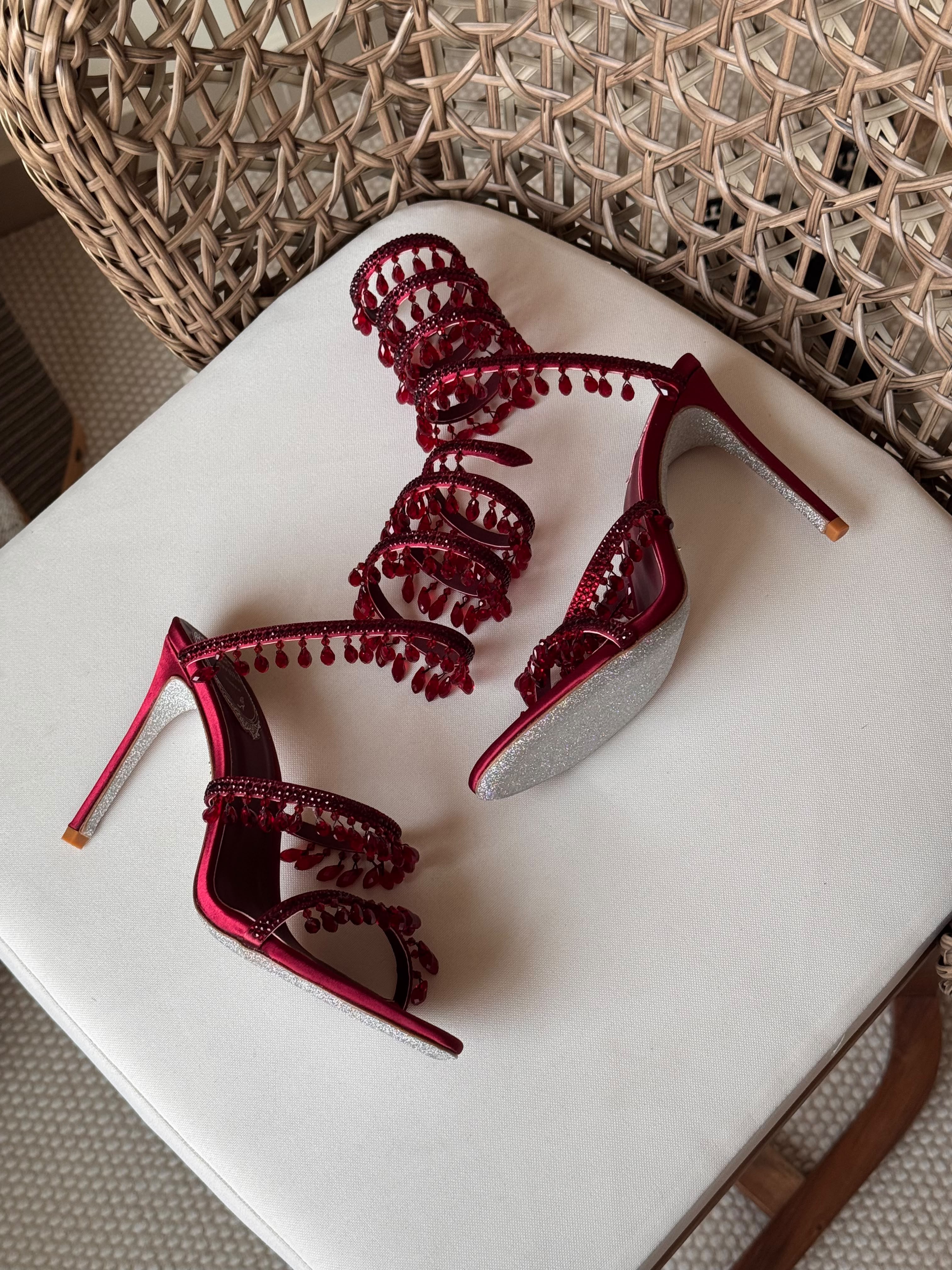 Rene Caovilla Chandelier Burgundy Sandals