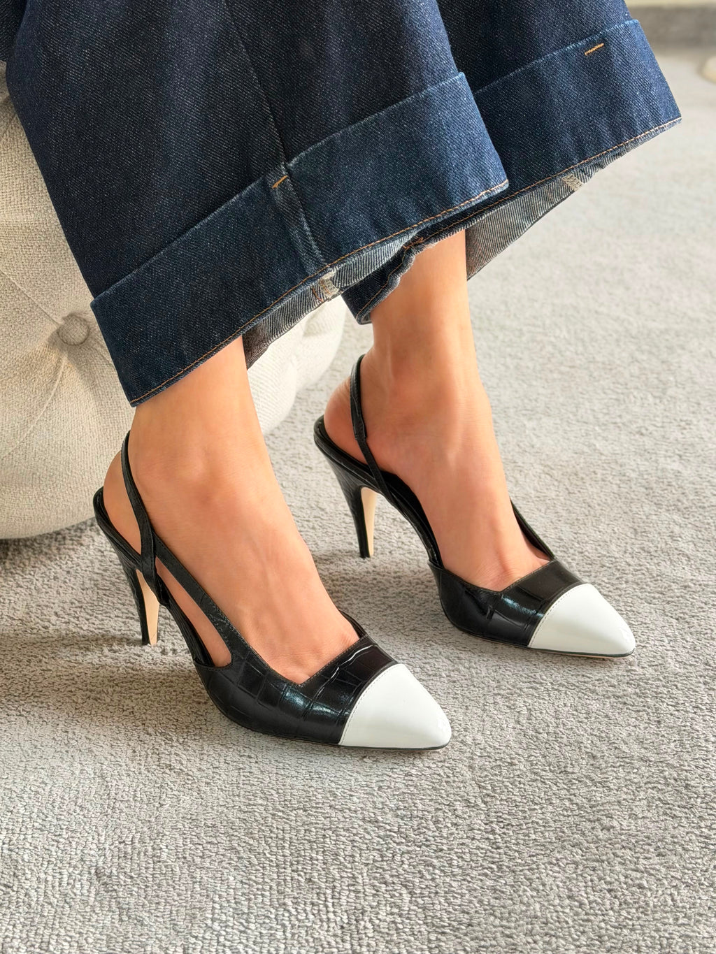 Chanel Crocodile Embossed Calfskin Slingback Pumps