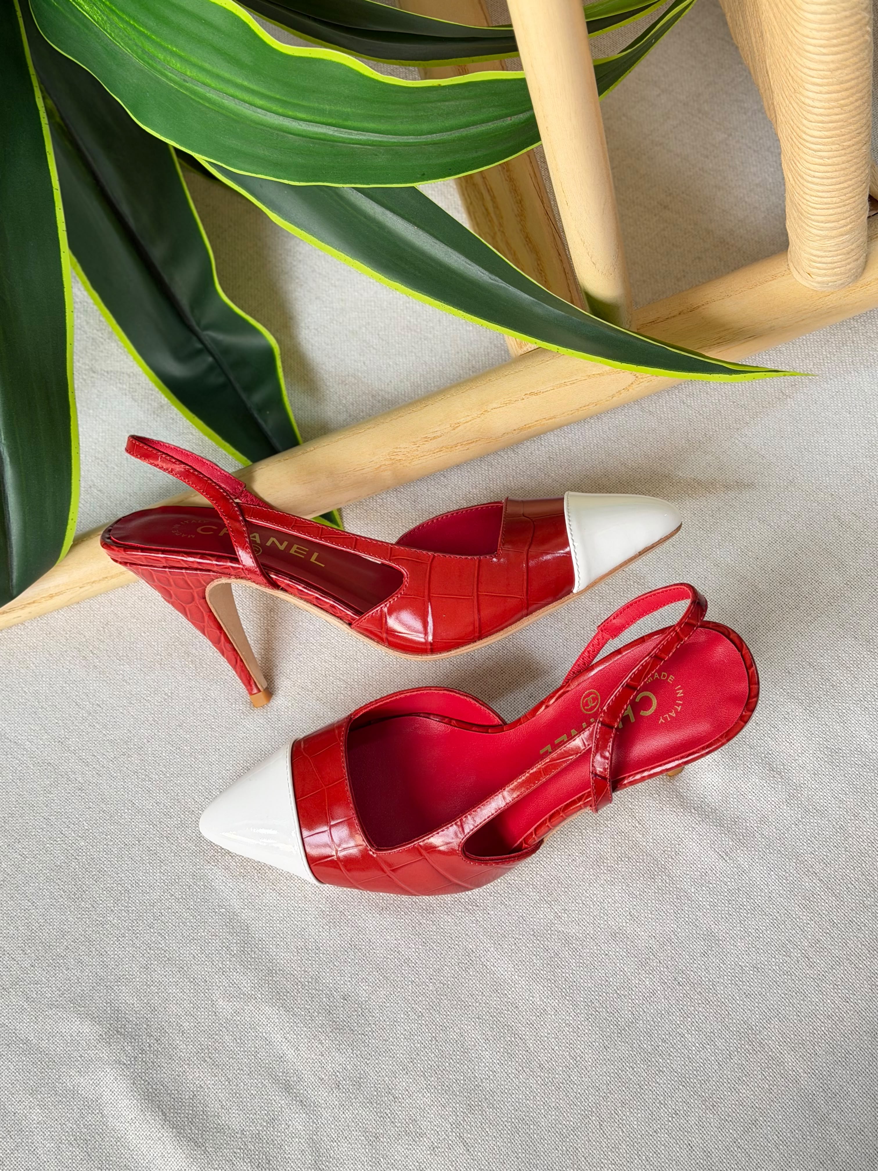 Chanel Crocodile Embossed Calfskin Slingback Pumps
