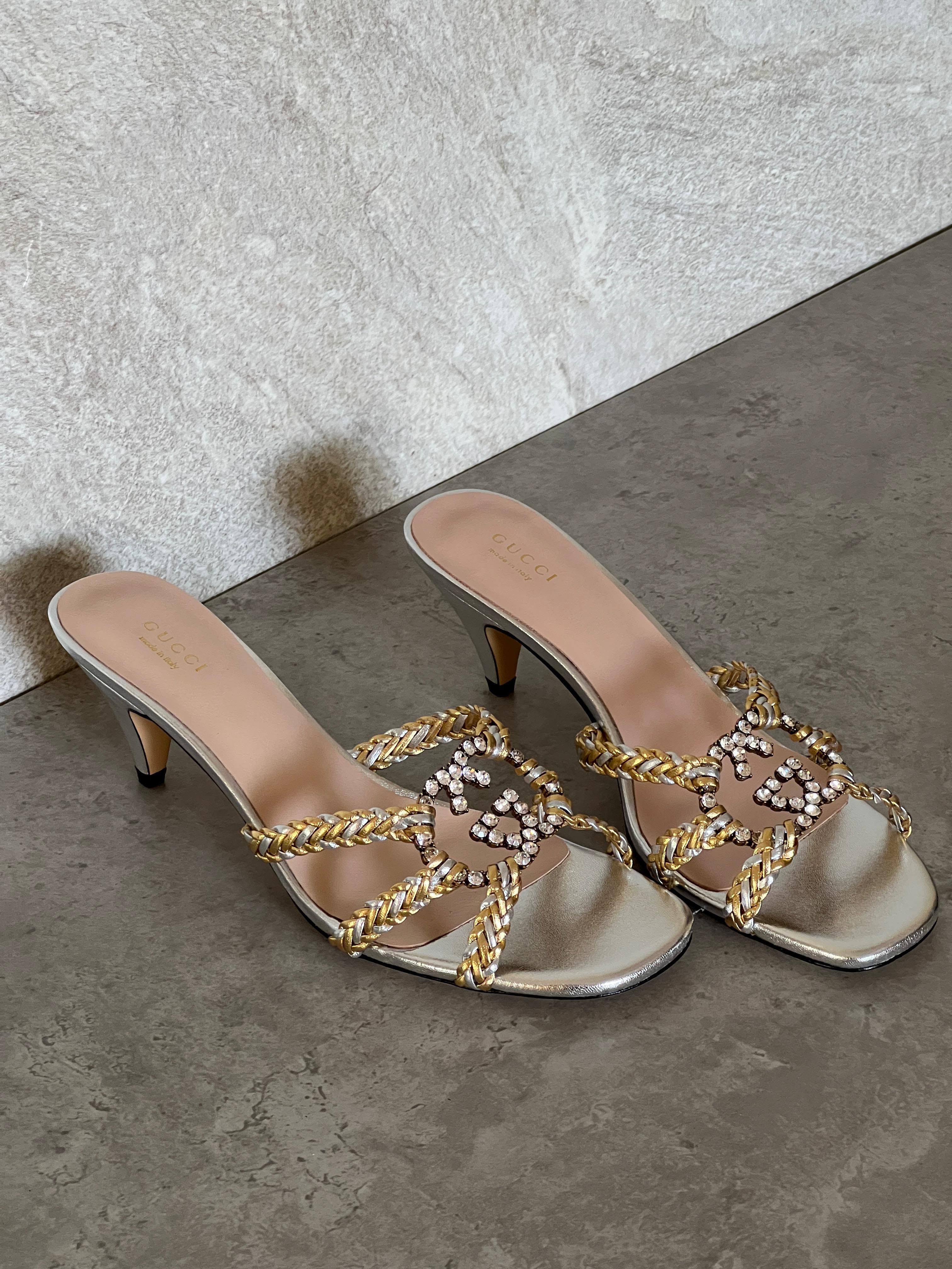 Gucci Crystal Interlocking G Sandal