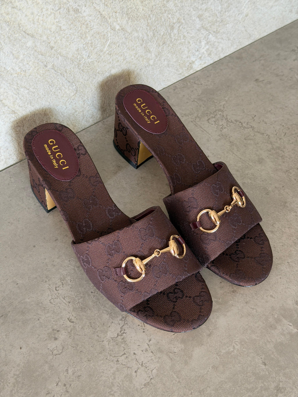 Gucci Horsebit slide sandals in GG canvas