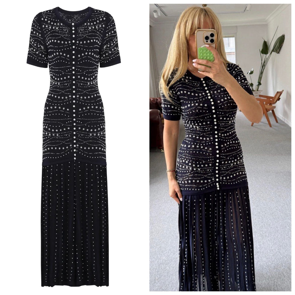 Sandro Rhinestone Knit Maxi Dress