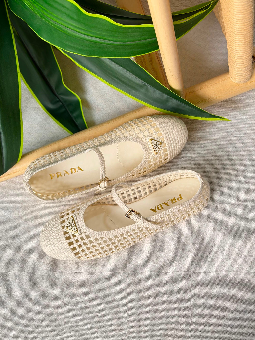 Prada Ivory Crochet Ballerinas