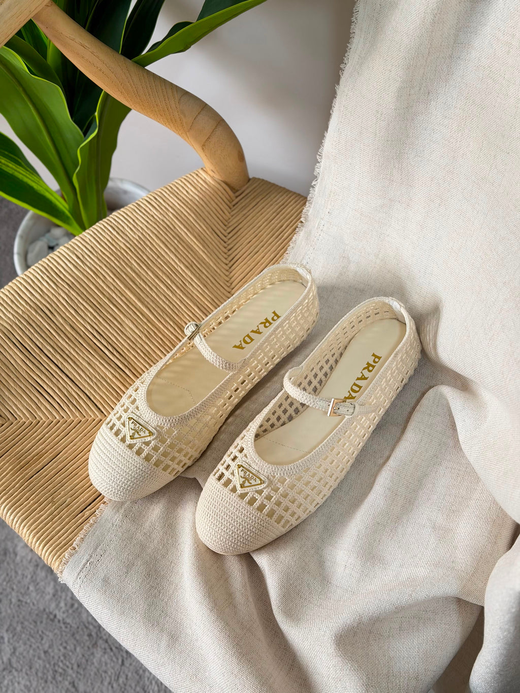 Prada Ivory Crochet Ballerinas