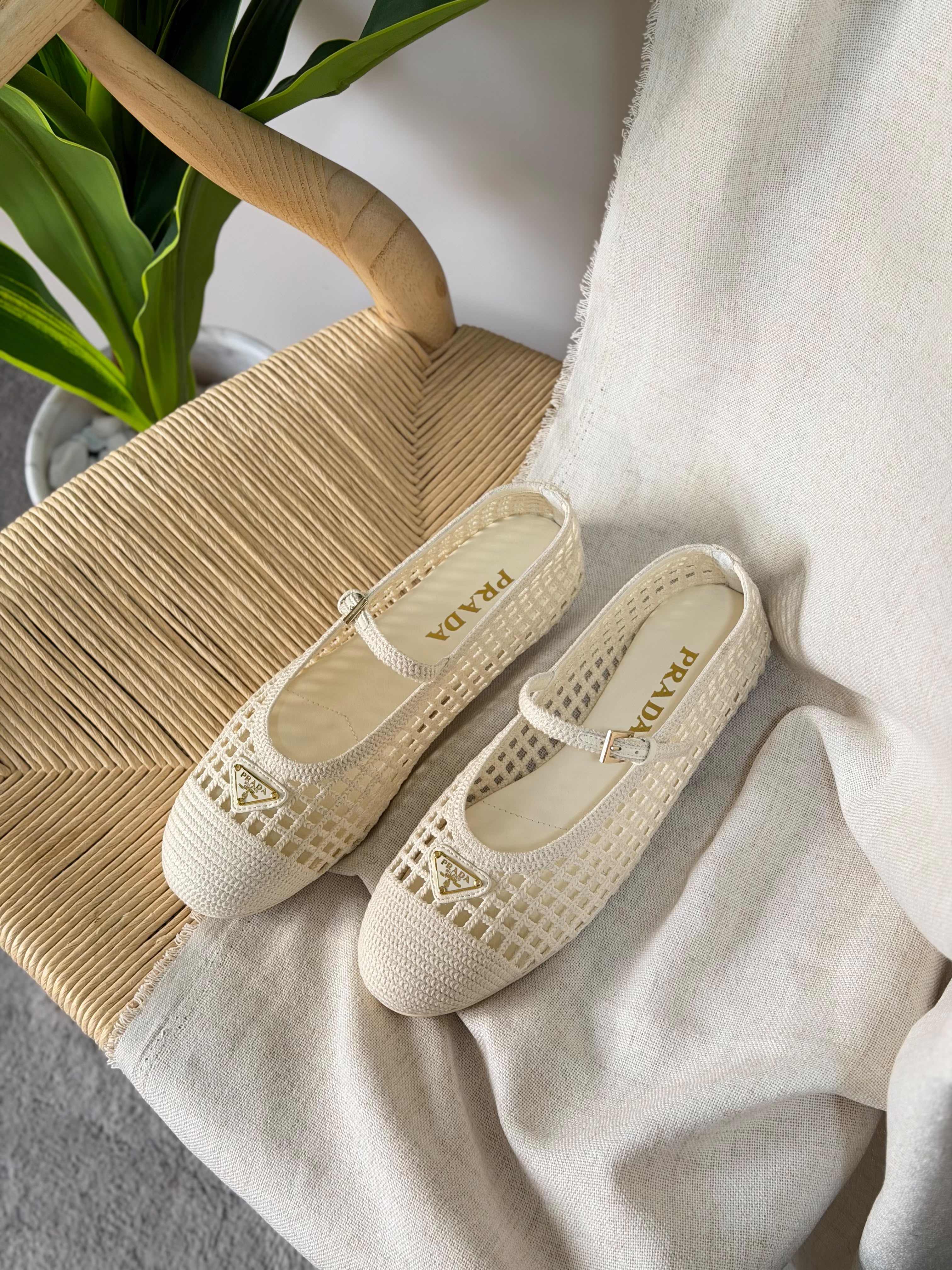 Prada Ivory Crochet Ballerinas