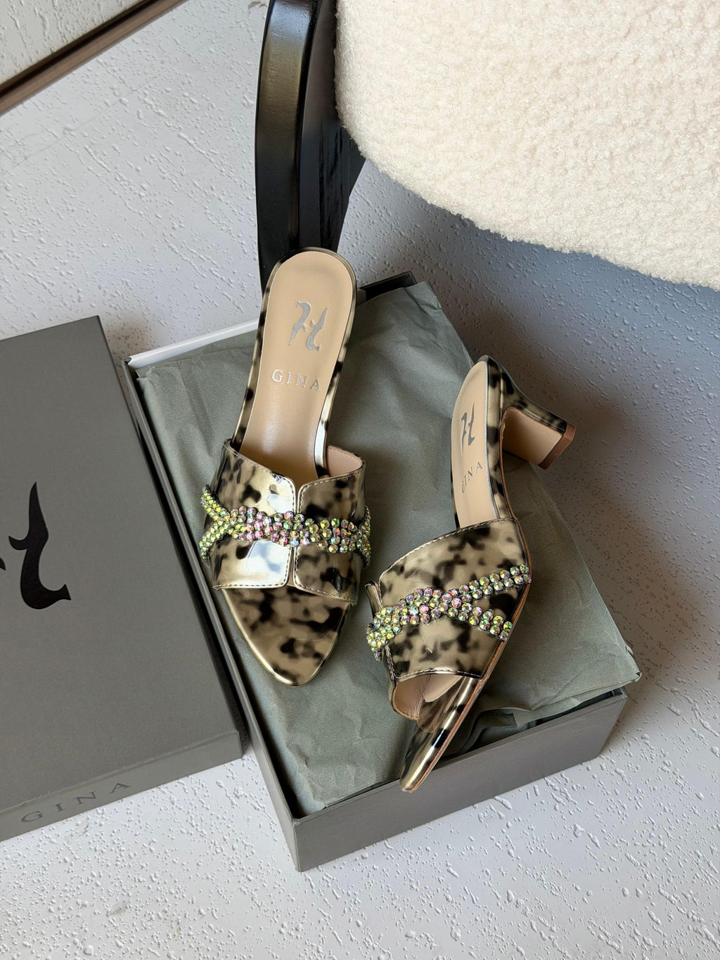Gina Celine Mules in Chestnut Patent