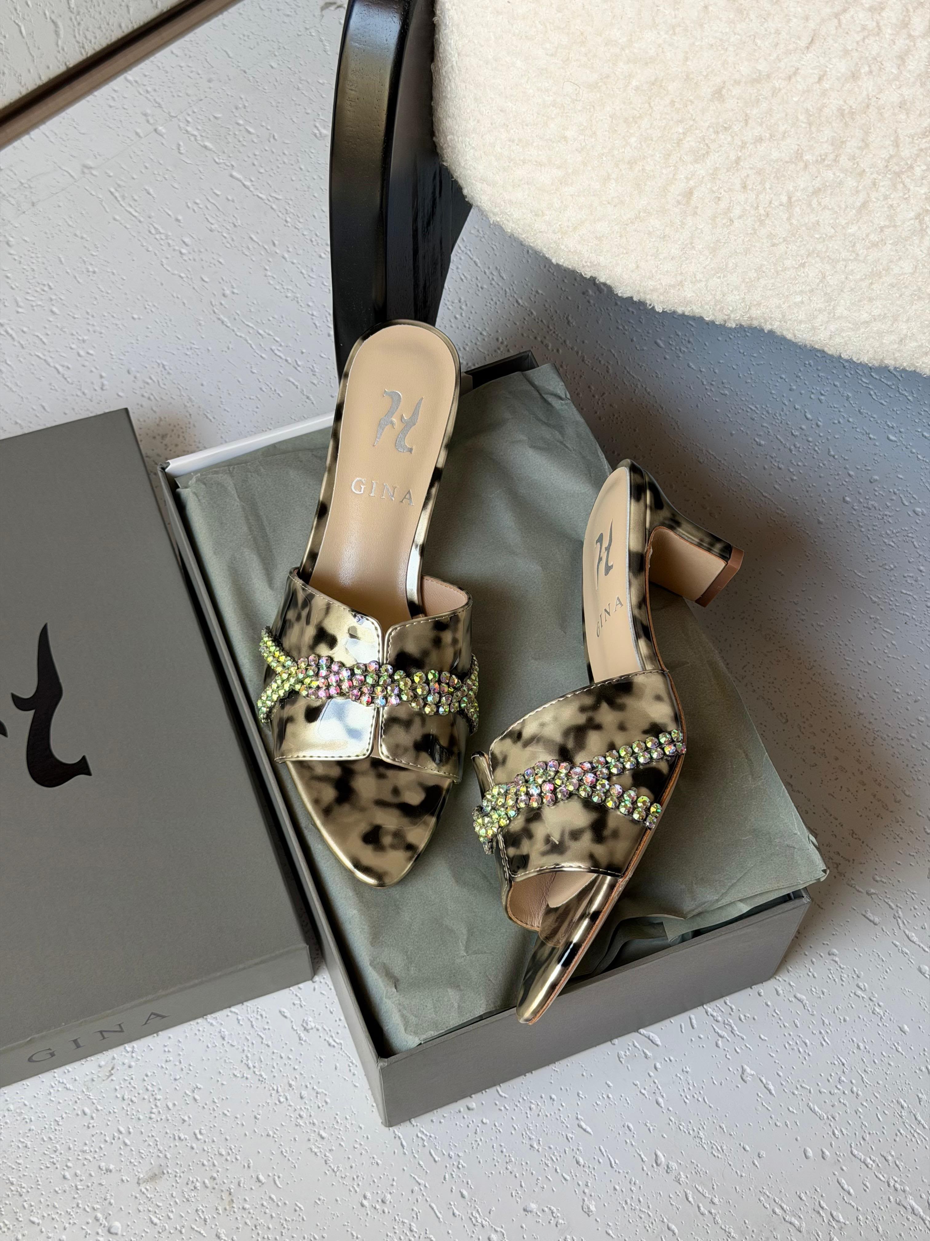 Gina Celine Mules in Chestnut Patent