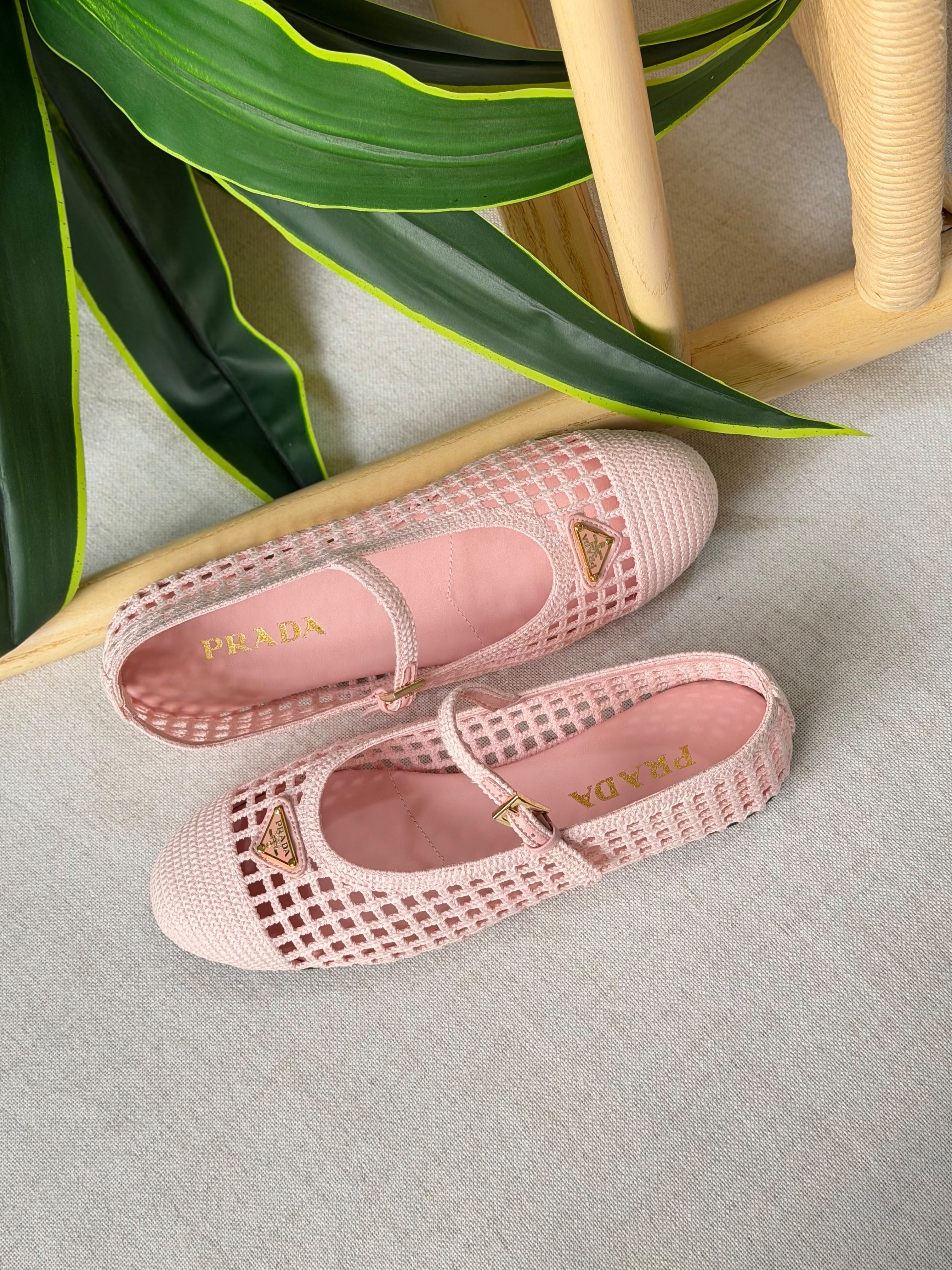 Prada Ivory Crochet Ballerinas