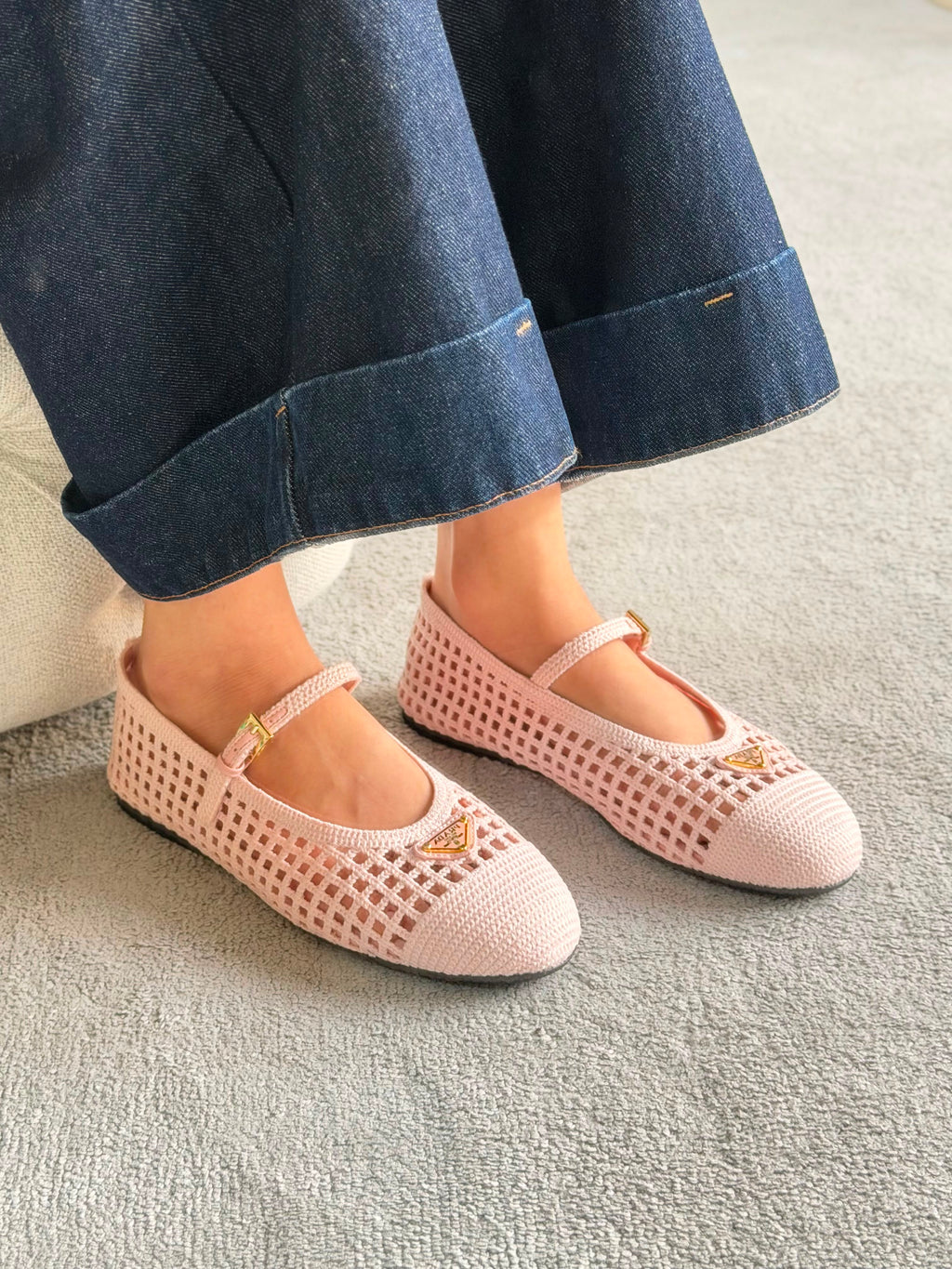 Prada Ivory Crochet Ballerinas