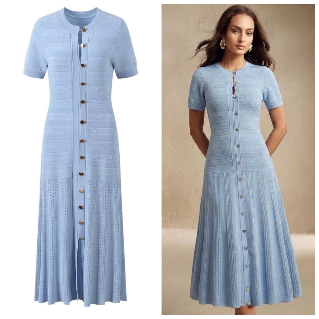 Sandro Milona Knit Maxi Dress Sky Blue