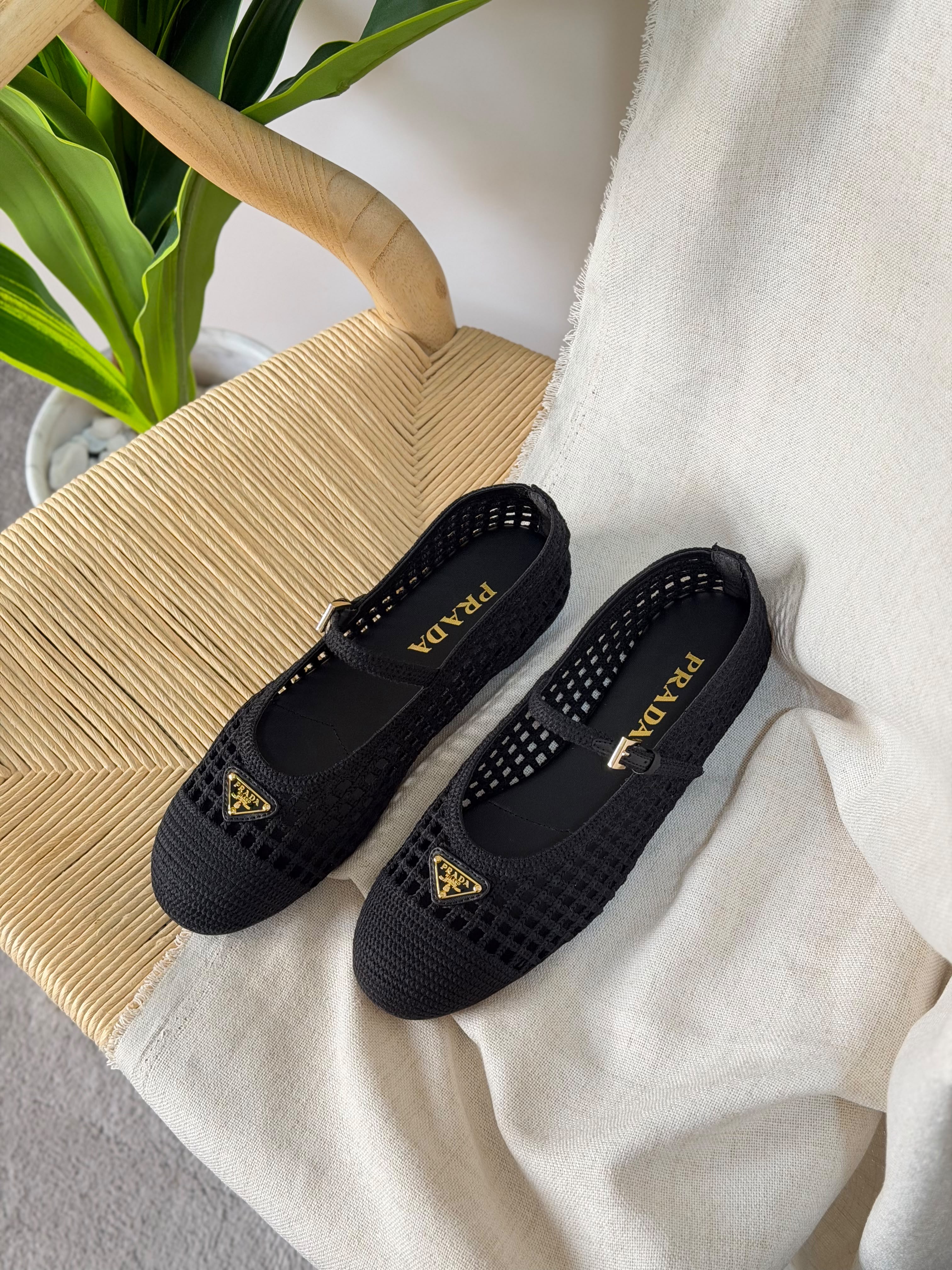 Prada Ivory Crochet Ballerinas