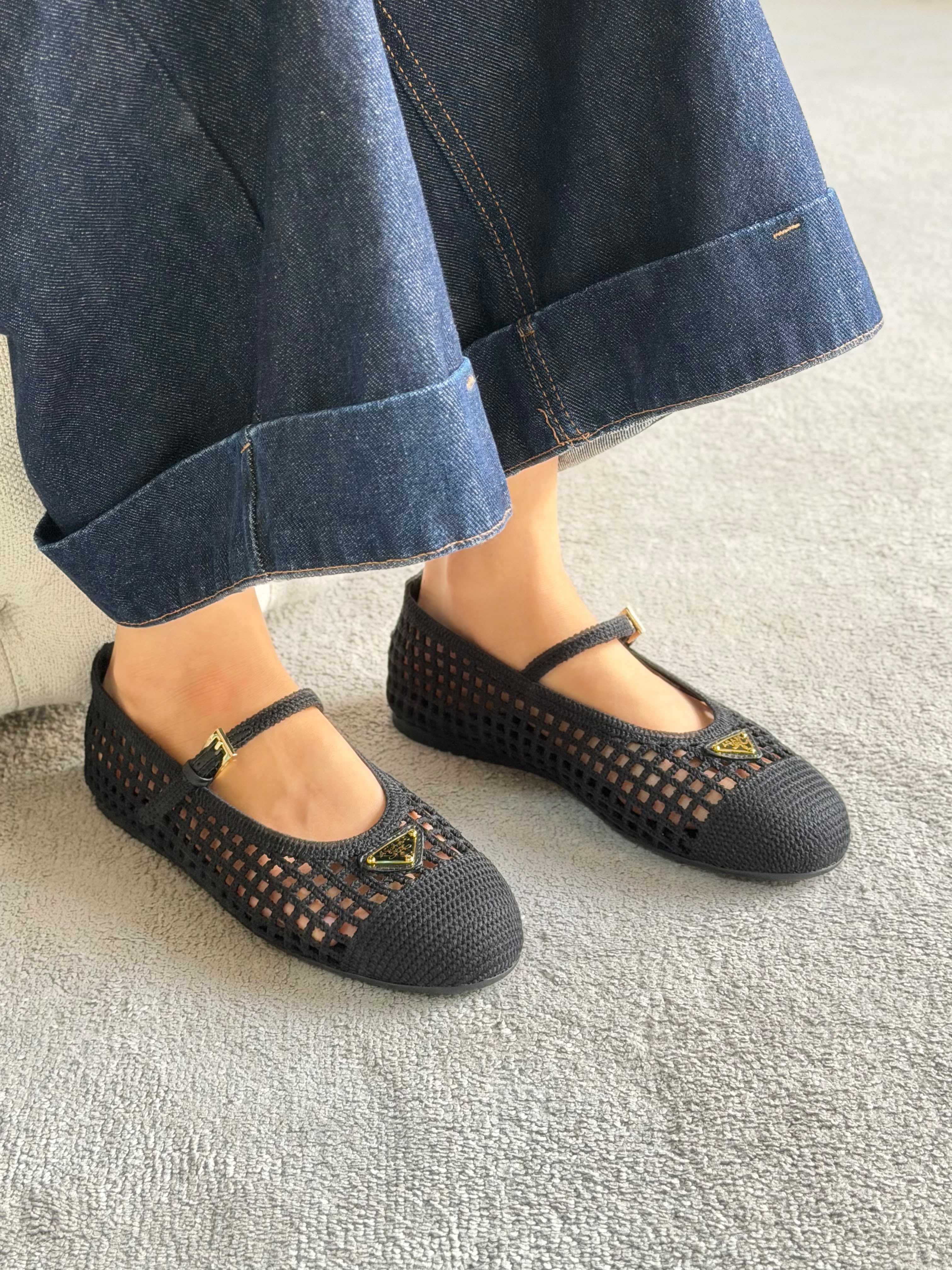 Prada Ivory Crochet Ballerinas
