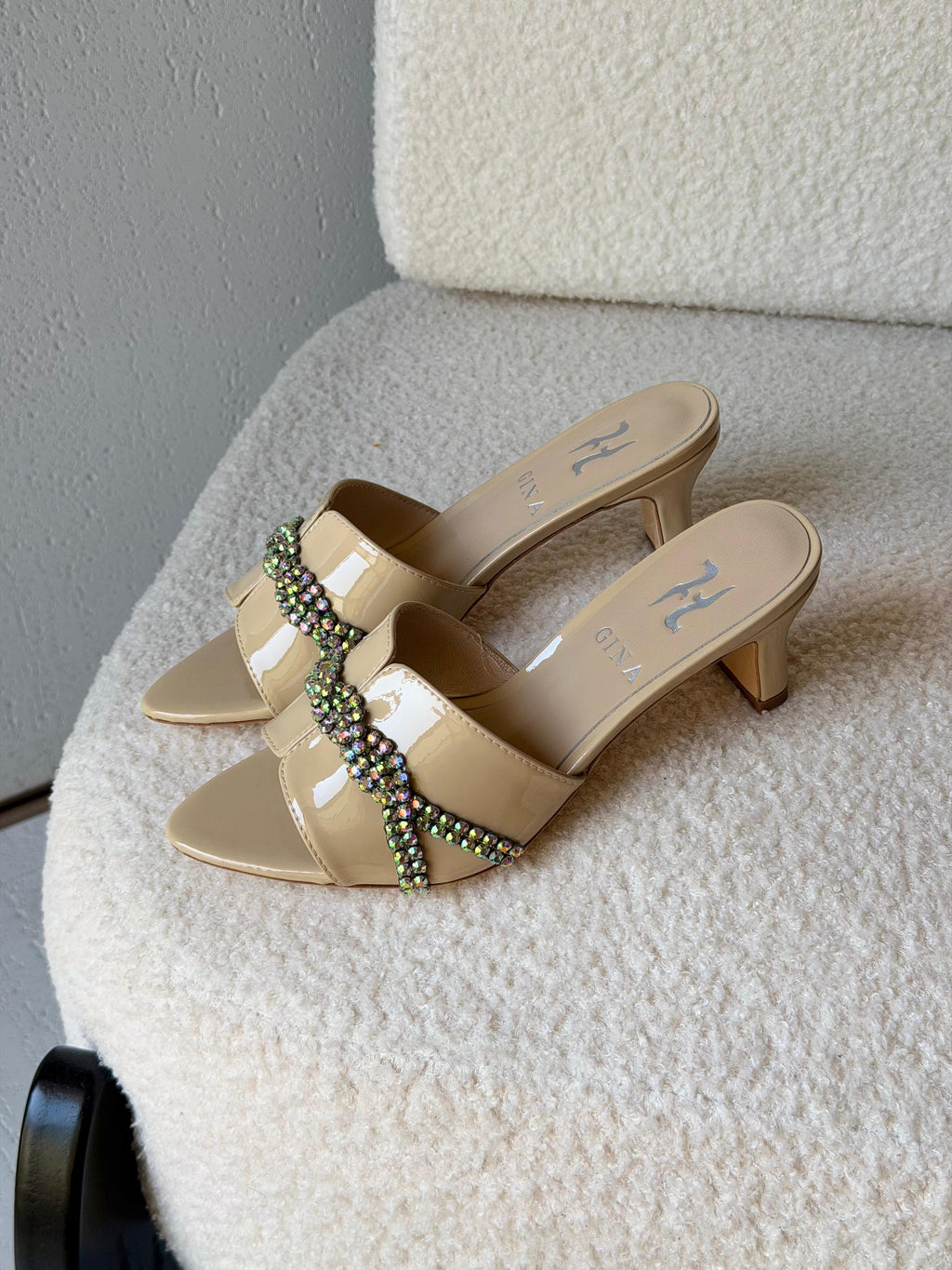 Gina Celine Mules in Chestnut Patent