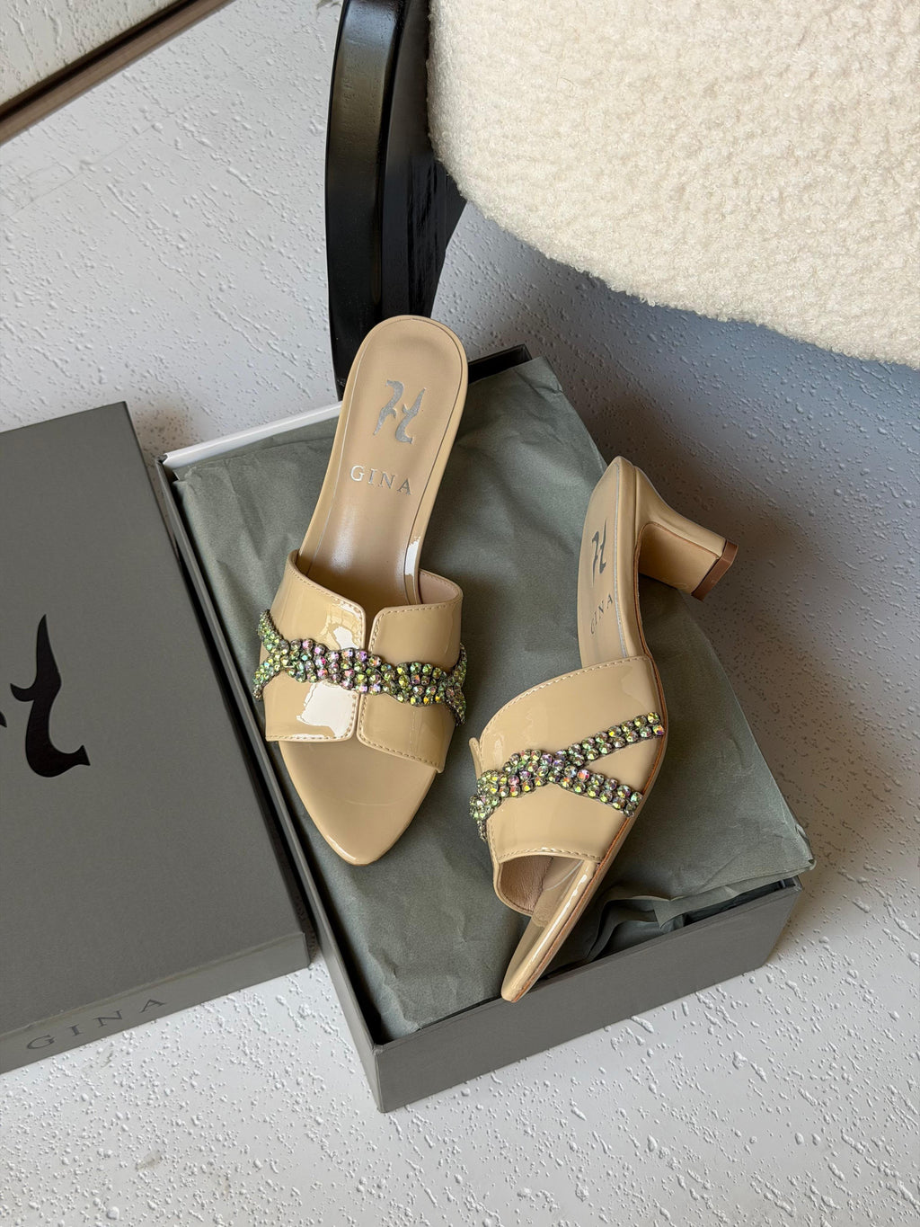 Gina Celine Mules in Chestnut Patent