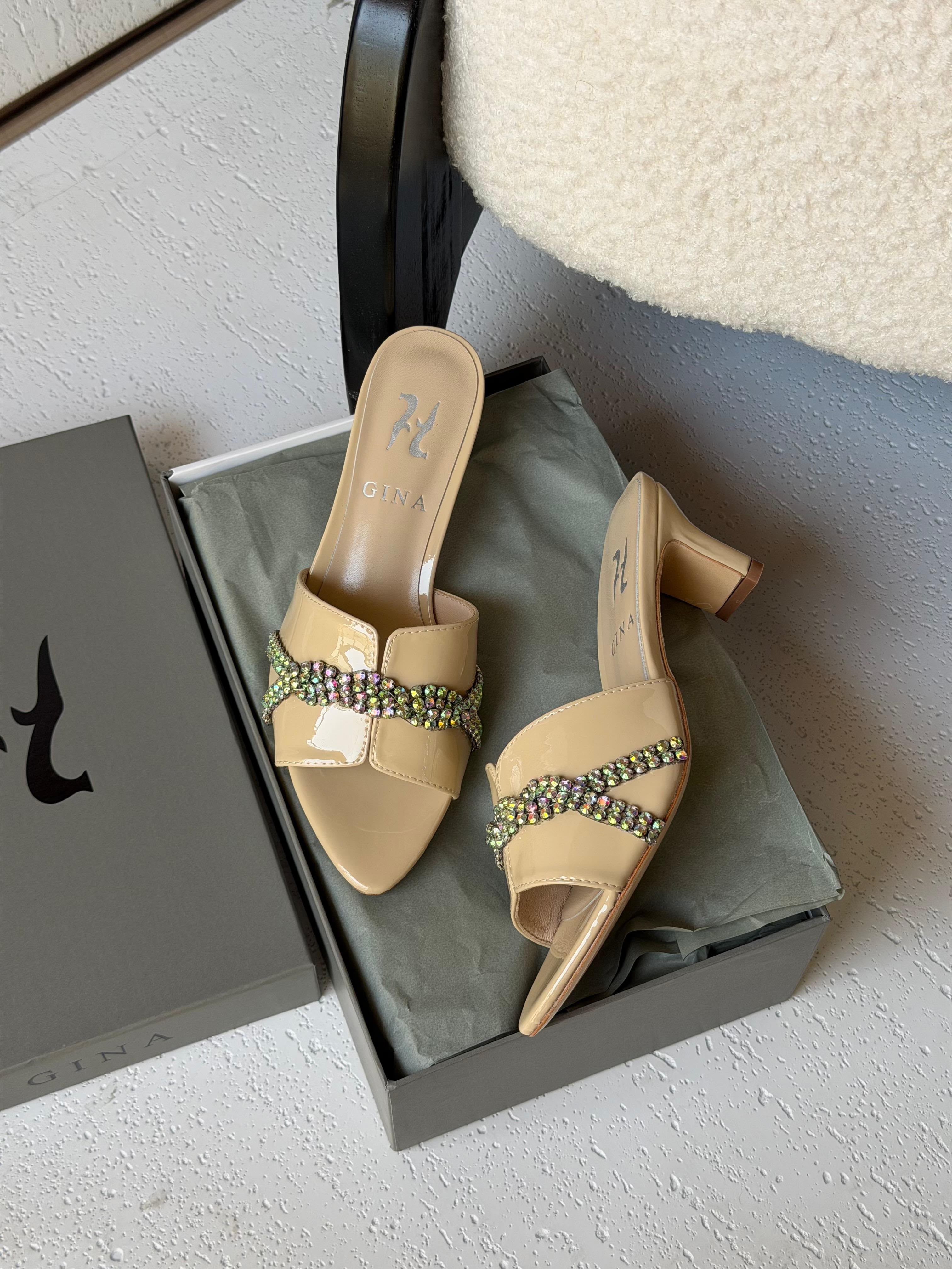 Gina Celine Mules in Chestnut Patent