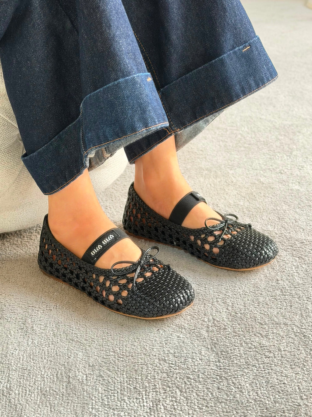 Miu Miu Ballet Flats Woven Mordoré Nappa Leather