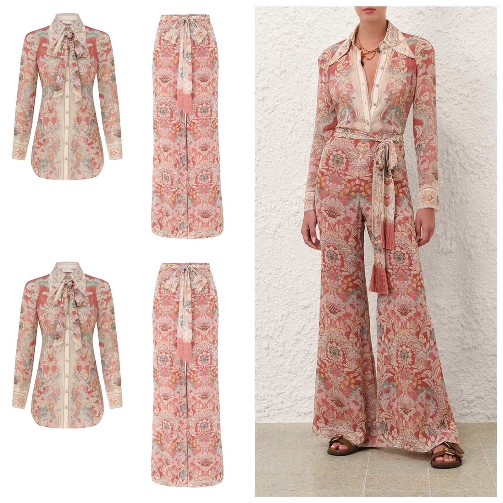 Zimmermann Rebellion Pussybow Shirt & Pant Set