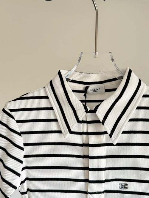 Celine Polo Shirt in Striped Silk Jersey