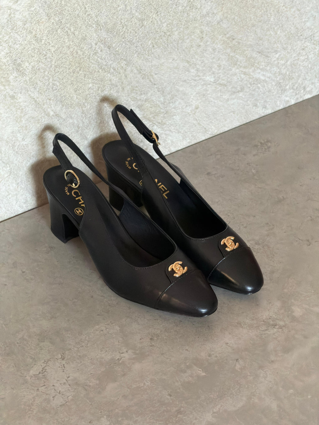 Chanel Canvas & Leather Slingback Pumps