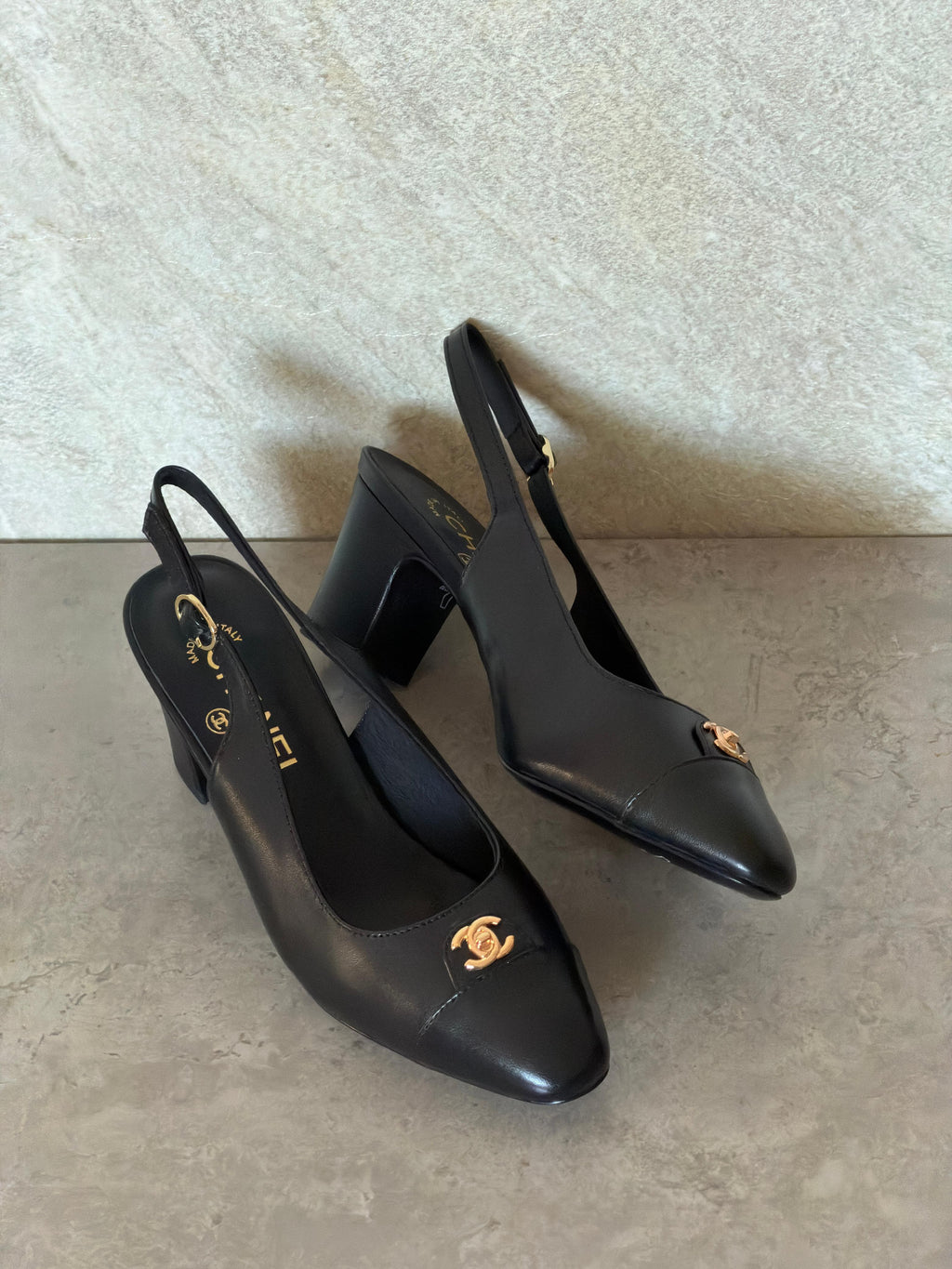 Chanel Canvas & Leather Slingback Pumps