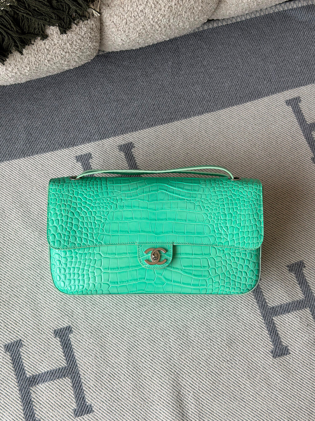 Chanel Crocodile-Embossed Calfskin Classic Flap Top Handle Bag