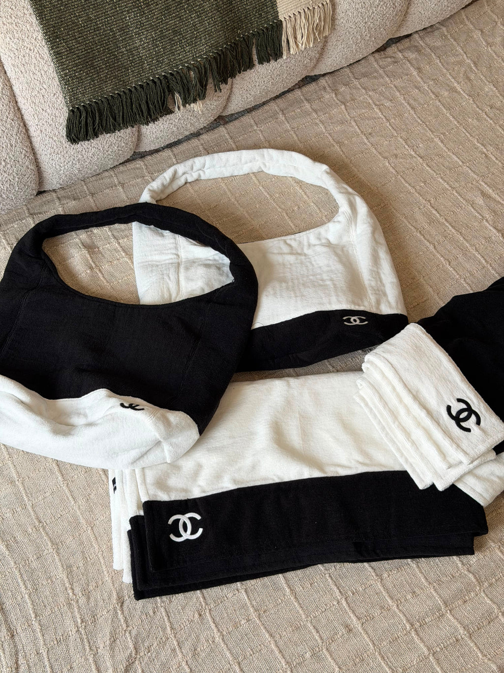 Chanel Terry Cloth CC Beach Bag and Towel Set