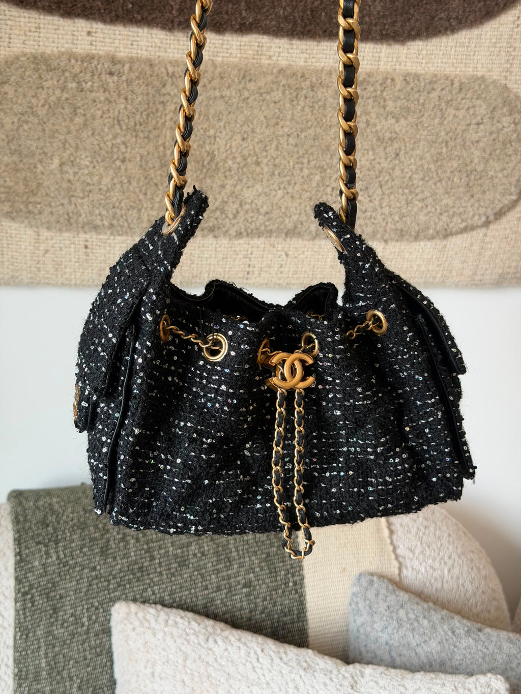 Chanel Tweed Embroidered Shopping Bag