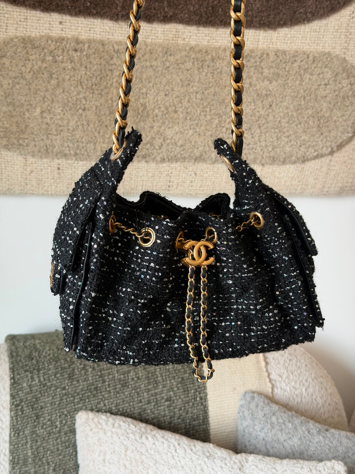 Chanel Tweed Embroidered Shopping Bag