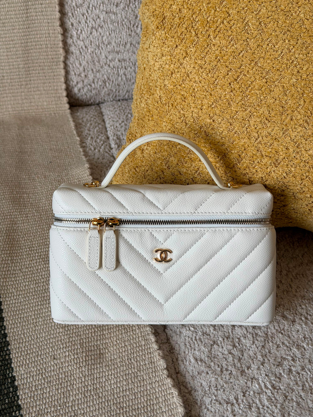 Chanel Shiny Caviar Quilted Sleek Chevron Vanity