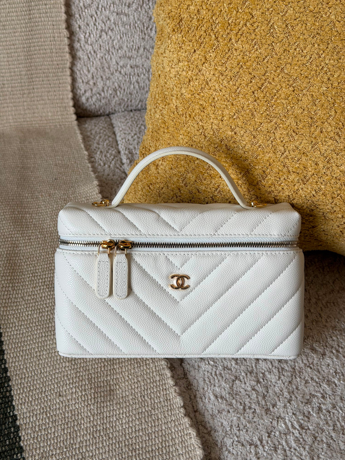 Chanel Shiny Caviar Quilted Sleek Chevron Vanity