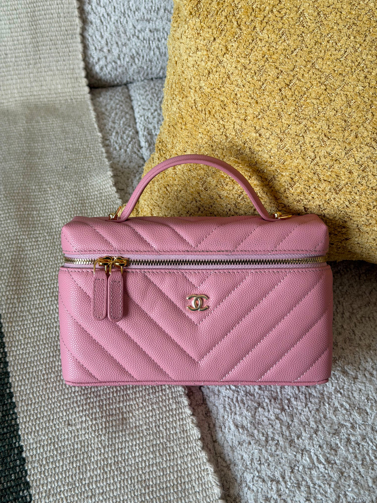 Chanel Shiny Caviar Quilted Sleek Chevron Vanity