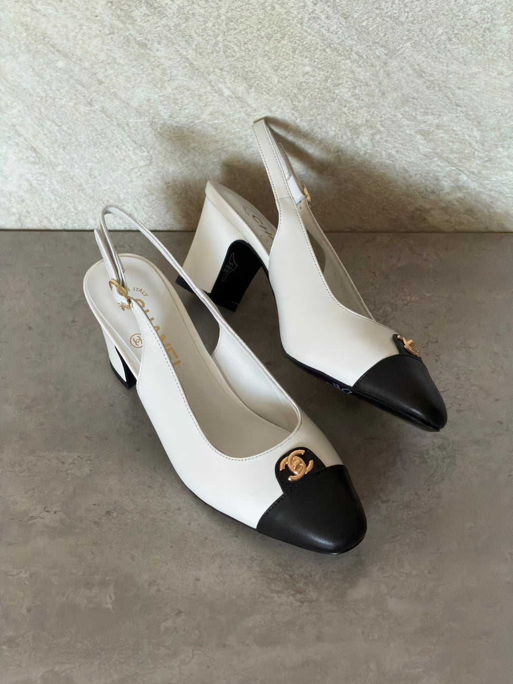 Chanel Canvas & Leather Slingback Pumps