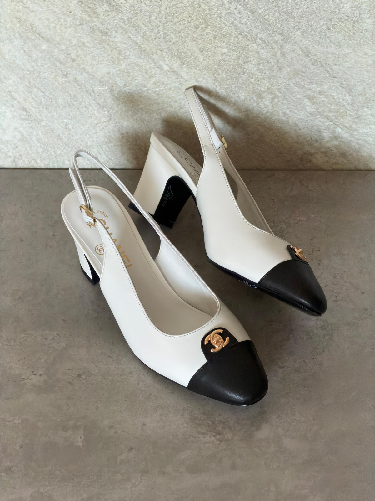 Chanel Canvas & Leather Slingback Pumps