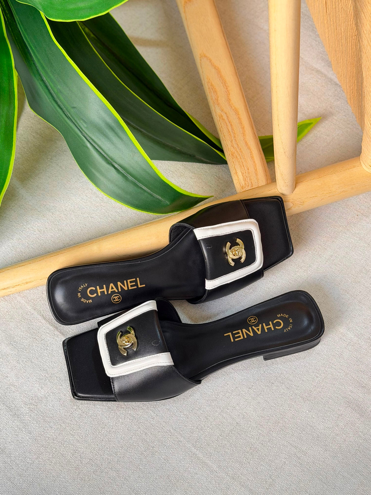 Chanel Double C Buckle Square Toe Turnlock Slipper